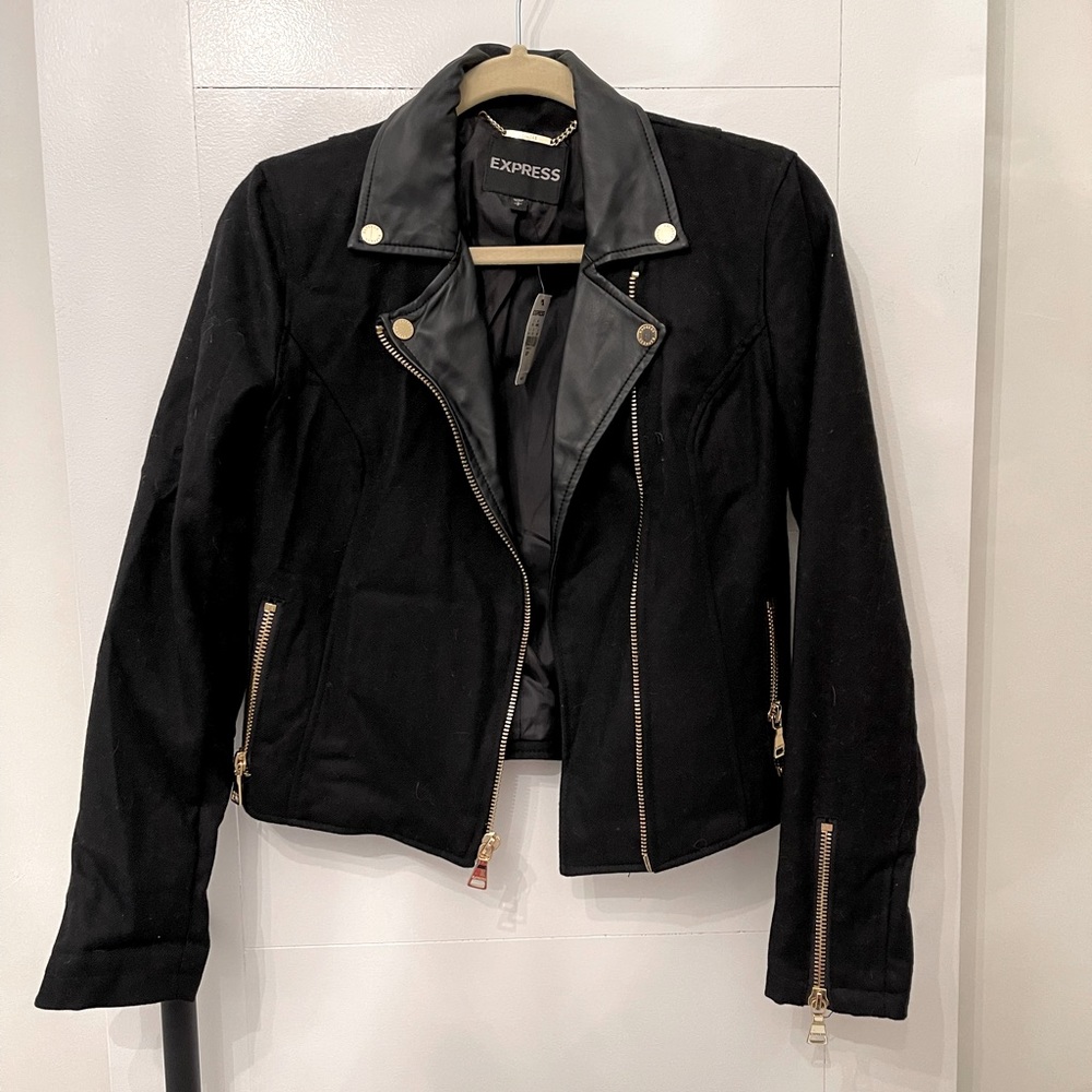 Express Wool and faux Leather Moto jacket S